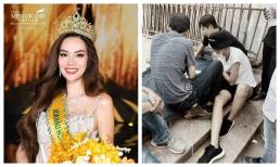 Hoa hậu Lê Hoàng Phương 'nam tính' ngồi bệt ở công trường, bàn bạc cùng đồng nghiệp nam gây chú ý