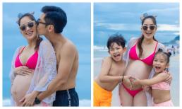 Khánh Thi tự tin khoe bụng bầu với bikini ở tháng cuối thai kì, nhan sắc thế nào?