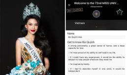 Bùi Quỳnh Hoa xuất hiện trên trang Miss Universe nhưng lại bị ghi sai tên