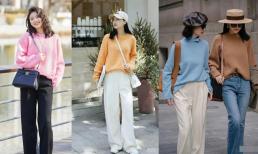 Áo len + quần ống rộng, sự kết hợp được ưa chuộng nhất mùa thu này