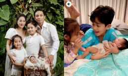 Khánh Thi khoe cảnh Kubi và Anna tập tành bế em, lại còn hôn em cực ngọt ngào 