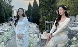 Đỗ Mỹ Linh lên đồ chuẩn dâu nhà hào môn khi đi đám cưới, vòng eo thon gọn hậu sinh nở chiếm spotlight