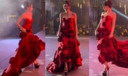 Đi giày cao gót 'chọc trời', Hòa Minzy chiêu đãi người hâm mộ màn 'đá váy' cực mượt