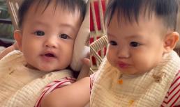 Đàm Thu Trang khoe cảnh cho con ăn cực dễ thương, đôi môi chúm chím của quý tử chiếm trọn spotlight