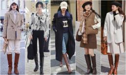 Bỏ qua những đôi bốt ngắn, năm nay ưa chuộng bốt cao đến giữa bắp chân, trông thon gọn và hợp thời trang hơn khi kết hợp với váy