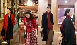 Những người phụ nữ có gu thẩm mỹ cao ít khi sử dụng màu đen và trắng, mùa đông này hãy thử màu đỏ + đen, bắt mắt và cao cấp