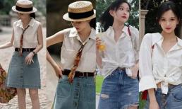 Tốt nhất nên mặc một chiếc áo sơ mi trắng nguyên bản với quần jean hoặc váy denim! Mặc khi đi chơi, đơn giản và thời trang 