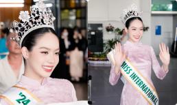 Hoa hậu Quốc tế Thanh Thủy về Việt Nam: Diện áo dài nền nã, nhan sắc qua camera thường cực đỉnh