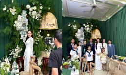 Hoa hậu Đỗ Thị Hà duyên dáng trong tà áo dài trắng tại lễ ăn hỏi với chồng thiếu gia ngành xây dựng
