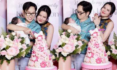 Con trai nuôi đình đám của Vũ Linh và vợ Hoa hậu mừng đầy tháng con gái cưng