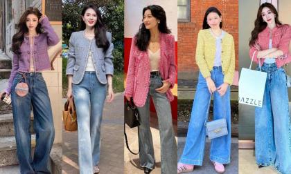 Phong cách Chanel + quần jeans và váy lại thịnh hành vào mùa xuân năm nay. Các cô gái trên 40 rất thời trang theo cách này