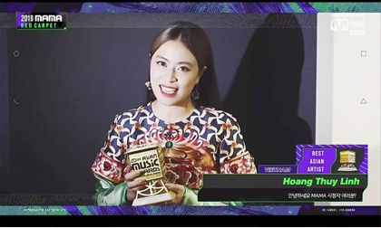Hoàng Thùy Linh nhận giải 'Nghệ sĩ châu Á xuất sắc' của MAMA 2019