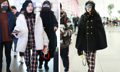 Chơi set đồ kẻ caro, Tần Lam có sự đụng hàng nhẹ với Phạm Băng Băng 