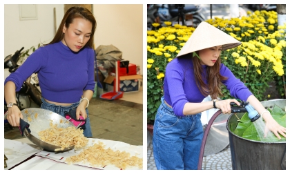 Sau chuyến từ thiện tại quê nhà, Mỹ Tâm quây quần nấu bánh và làm mứt bên gia đình