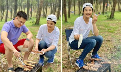 Ngọc Hân giản dị cùng chồng sắp cưới đi nghỉ mát nhưng bị thắc mắc về việc nướng trong rừng