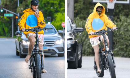 Đường đường là ngôi sao nổi tiếng mà Justin Bieber lại vô tư đi chân đất, đạp xe như học sinh tiểu học
