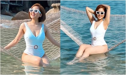Trâm Anh 'đốt mắt' với loạt ảnh bikini một mảnh trên biển sau nghi án kết hôn