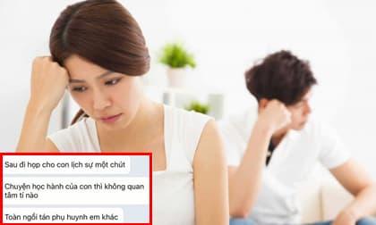 Nhờ chồng đi họp lớp cho con, vợ nhận được tin nhắn của cô giáo: 'Toàn ngồi tán phụ huynh em khác'