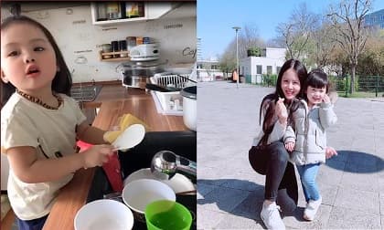 Bé gái 3 tuổi vừa rửa bát, vừa hát hò líu lo khiến ai cũng 'thả tim' nhiệt tình