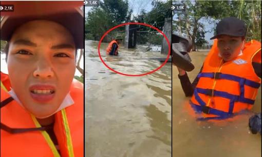 Kỳ Duyên và Minh triệu bị lật thuyền khi đi cứu trợ người dân miền Trung