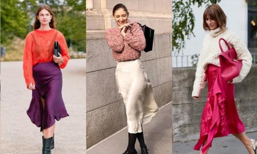Áo len + váy sa tanh là trang phục cao cấp trong mùa thu, người biết đi trước xu hướng luôn là người khí chất ngời ngời