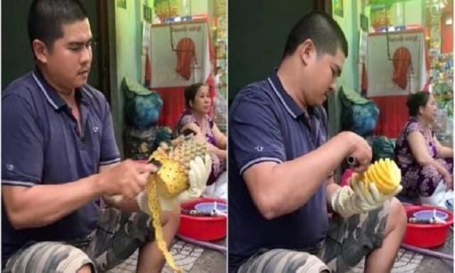 Anh bán hàng gọt dứa đẳng cấp, mất chưa tới 60 giây đã cho ra thành phẩm cực chất