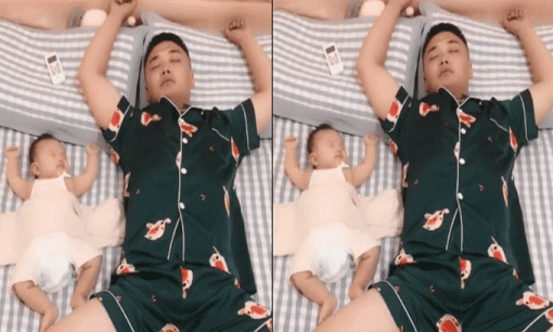 Tư thế ngủ của 'hai người đàn ông' giống như copy và paste khiến dân mạng thích thú