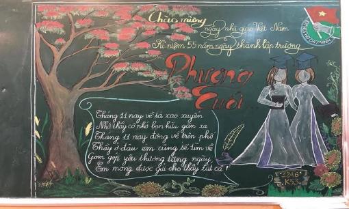 Báo tường vẽ trên bảng kỷ niệm ngày 20/11 siêu đẹp khiến thầy cô không nỡ xoá