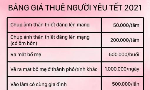 Bảng giá thuê người yêu vào dịp Tết 2021 gây bão trên mạng xã hội