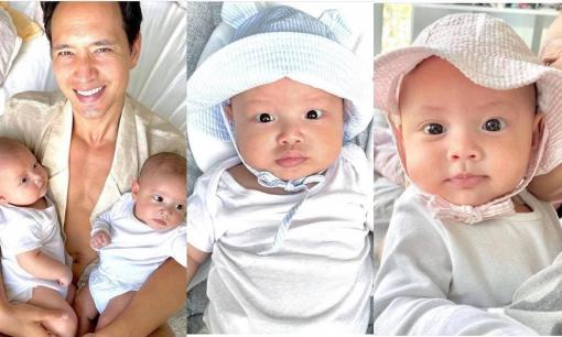 Biểu cảm cực đáng yêu của nhóc tỳ sinh đôi nhà Hồ Ngọc Hà và Kim Lý khi được bế đi chơi