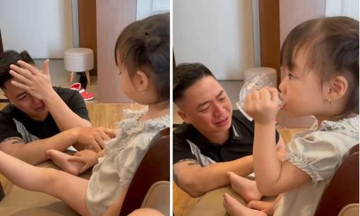 Bố khóc mếu máo khi con gái đi học mẫu giáo nhưng gương mặt 'không quan tâm' của bé khiến dân mạng cười xỉu