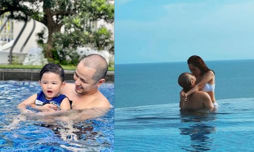 Đưa con đi chơi, vợ chồng anh trai Bảo Thy vẫn tranh thủ 'hâm nóng' tình cảm