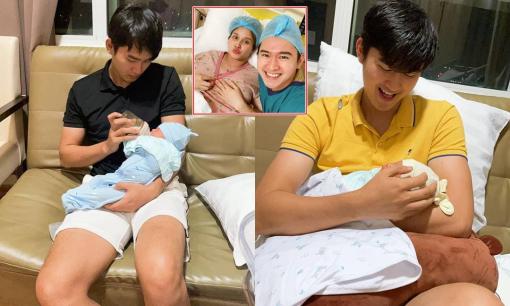 Thảo Trang khoe loạt ảnh ông xã kém 8 tuổi khéo léo chăm quý tử vừa chào đời