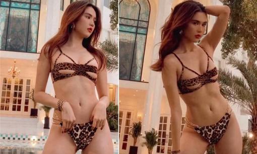 Ngọc Trinh tạo dáng nóng bỏng với bikini cắt xẻ táo bạo trong biệt thự xa hoa của Vũ Khắc Tiệp