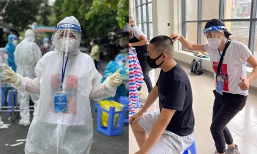 Ấm lòng hình ảnh Phương Thanh cắt tóc cho đội ngũ y bác sĩ, dân quân mùa dịch