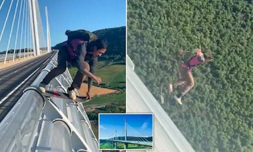 Khoảnh khắc người đàn ông liều lĩnh trượt ván từ cây cầu cao 274 mét khiến người xem 'toát mồ hôi hột'