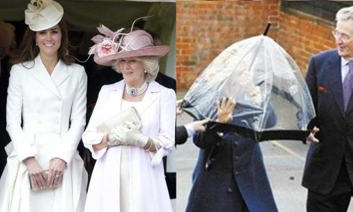 Khoảnh khắc 'xấu hổ' của Camilla: Khi đối mặt với con dâu Kate; đầu bà ấy bị mắc kẹt trong ô và không thể thoát ra ngoài