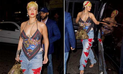 Ca sĩ giàu nhất thế giới Rihanna gây chú ý khi diện mốt không nội y xuống phố