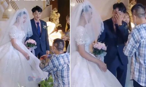 Phù rể bất ngờ quỳ xuống cầu hôn cô dâu trước mặt chú rể trong đám cưới