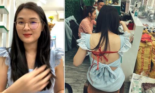 Diện váy đẹp để livestream nhưng phía sau của bà xã Huy Khánh làm dân mạng 'hết hồn'