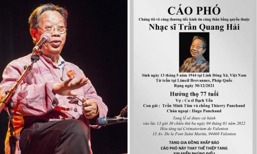 Thông tin tang lễ của Giáo sư âm nhạc Trần Quang Khải - chồng danh ca Bạch Yến