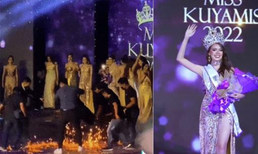 Sân khấu Hoa hậu bốc cháy dữ dội khiến nhân viên vội vàng dập lửa nhưng thí sinh lại vui mừng nhảy múa như đốt lửa trại