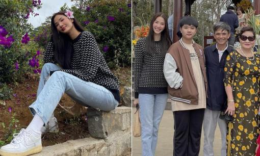 Á hậu Hoàng Thùy cùng gia đình về thăm quê nội thứ hai dịp cận Tết sau loạt ồn ào