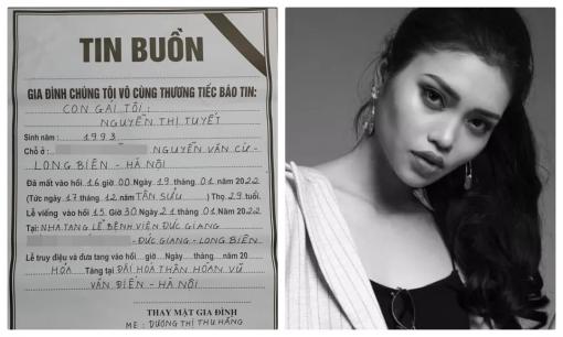 Gia đình xác nhận nguyên nhân qua đời và thông tin tang lễ của người mẫu Nguyễn Thị Tuyết