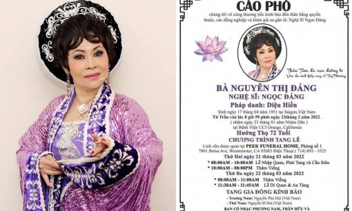 Thông tin tang lễ của cố nghệ sĩ cải lương Ngọc Đáng 
