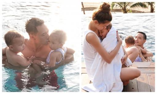 Lisa và Leon nhà Hà Hồ được đi bơi, lần này lại hoán đổi vị trí biểu cảm thế này