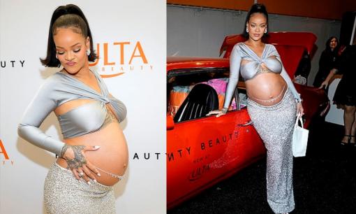 Ca sĩ tỷ phú Rihanna gây tranh cãi khi diện đầm kim sa khoe trọn bụng bầu lên thảm đỏ, dân mạng than thở: 'Giàu mà kém sang'