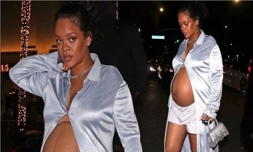 Rihanna khoe bụng bầu vượt mặt với mốt áo cài 1 cúc xuất hiện hậu tin vui khi tiếp tục là nữ ca sĩ giàu nhất thế giới