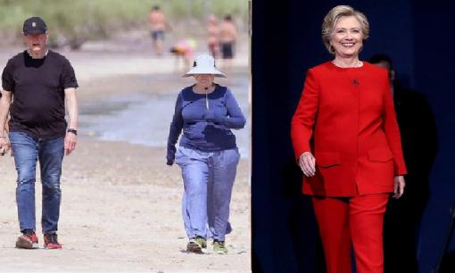 Cựu Đệ nhất phu nhân Hillary Clinton 75 tuổi để thân hình 'mất kiểm soát', đi dạo trên bãi biển lộ đôi chân to gấp đôi của chồng 