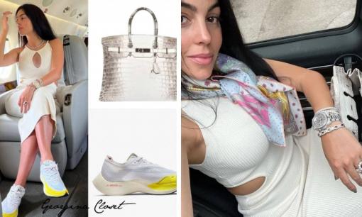 Khoe dáng thon sau 2 tháng sinh nở nhưng bạn gái của Cristiano Ronaldo chỉ khiến người khác dán mắt vào chiếc túi tiền tỷ và bộ trang sức khủng